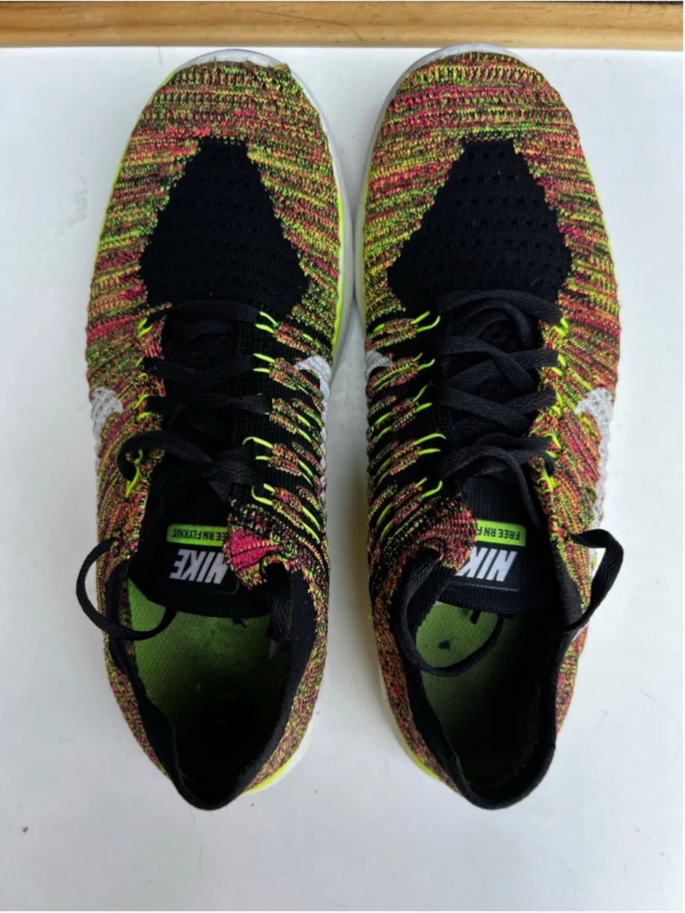 Nike Free RN Flyknit Shoes Womens 9.5 Yellow Multicolor Running Lace Up - Picture 7 of 13